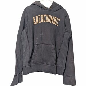 Vintage Abercrombie Fitch Mens Gray S Arch Logo Hoodie Sweatshirt Pullover Pcket